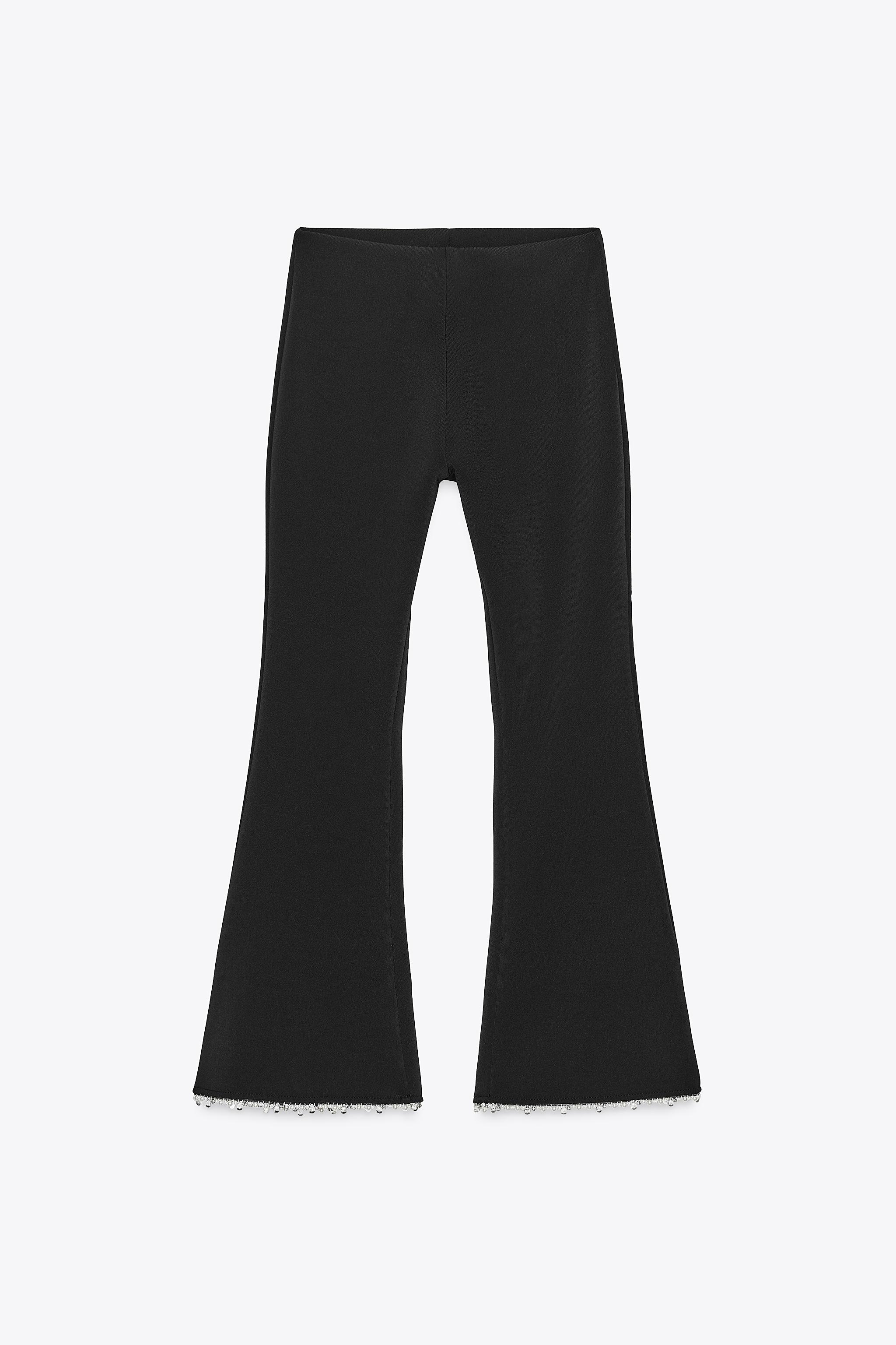 ★ZARA★ STRETCH FLARE TROUSERS PEARL EMBELLISHED STRETCH FLARE PANTS - Black | ZARA United