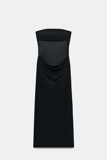 MIDI DRESS WITH DRAPED DETAIL - Black by Zara - Image 5