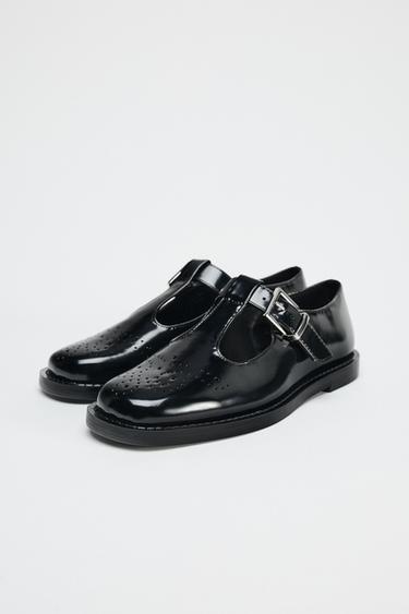 FLAT PATENT BROGUE SHOES - Black by Zara - Image 1