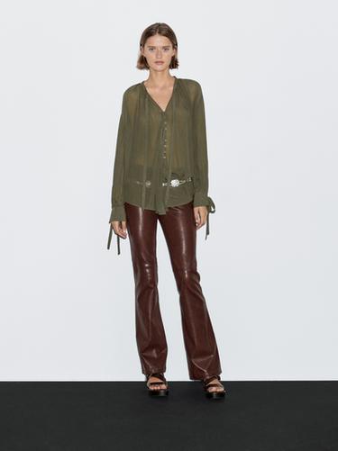 Blusa capa detalle lazadas - Verde oscuro de Zara