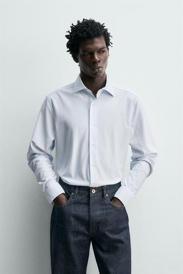Zara REGULAR FIT SHIRT - White / Sky blue
