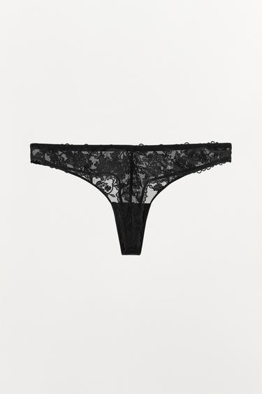 TANGA MESH BORDADOS - Negro de Zara