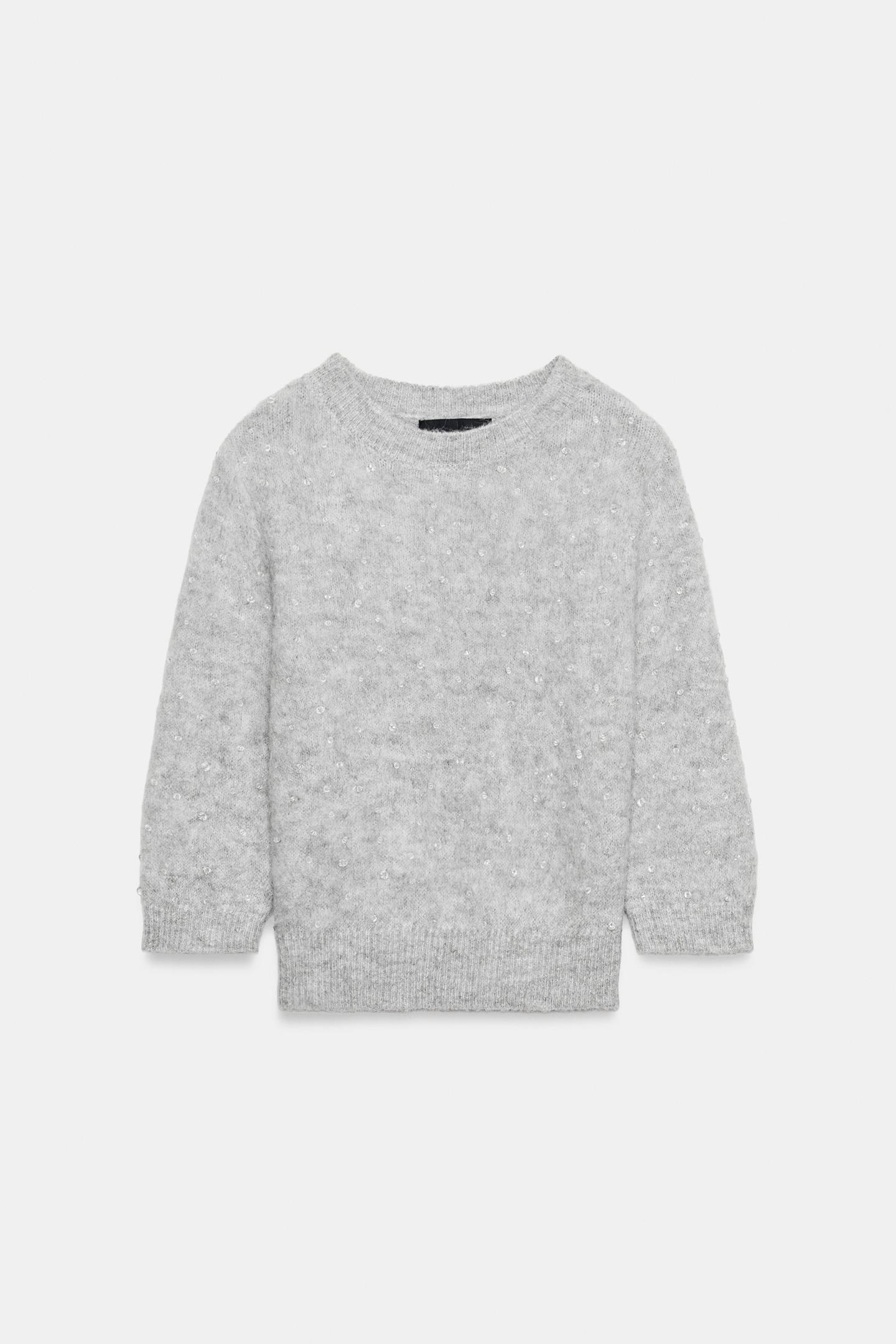 Женский свитер Zara Brushed Effect Beaded Knit, цвет: Серый меланжевый — фото 7