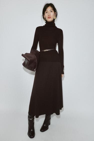 100% WOOL HIGH NECK JUMPER WITH BELT - Chocolate by Zara