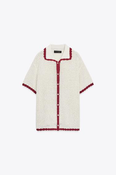 KNITTED POLO CARDIGAN - Ecru by Zara