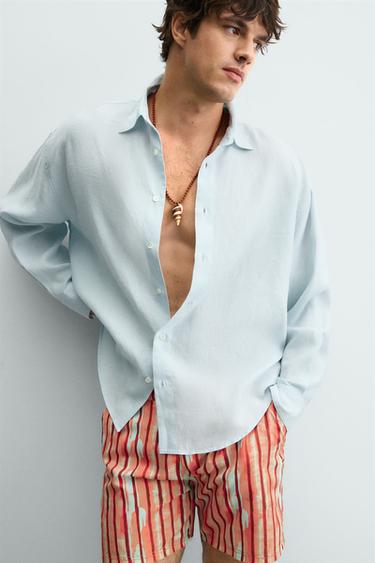 100% LINEN RELAXED FIT SHIRT - Sky blue by Zara - Image 4