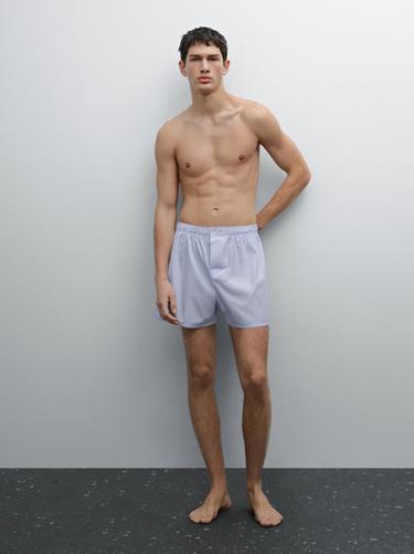 Zara 100% cotton striped boxers - Sky blue - Image 0
