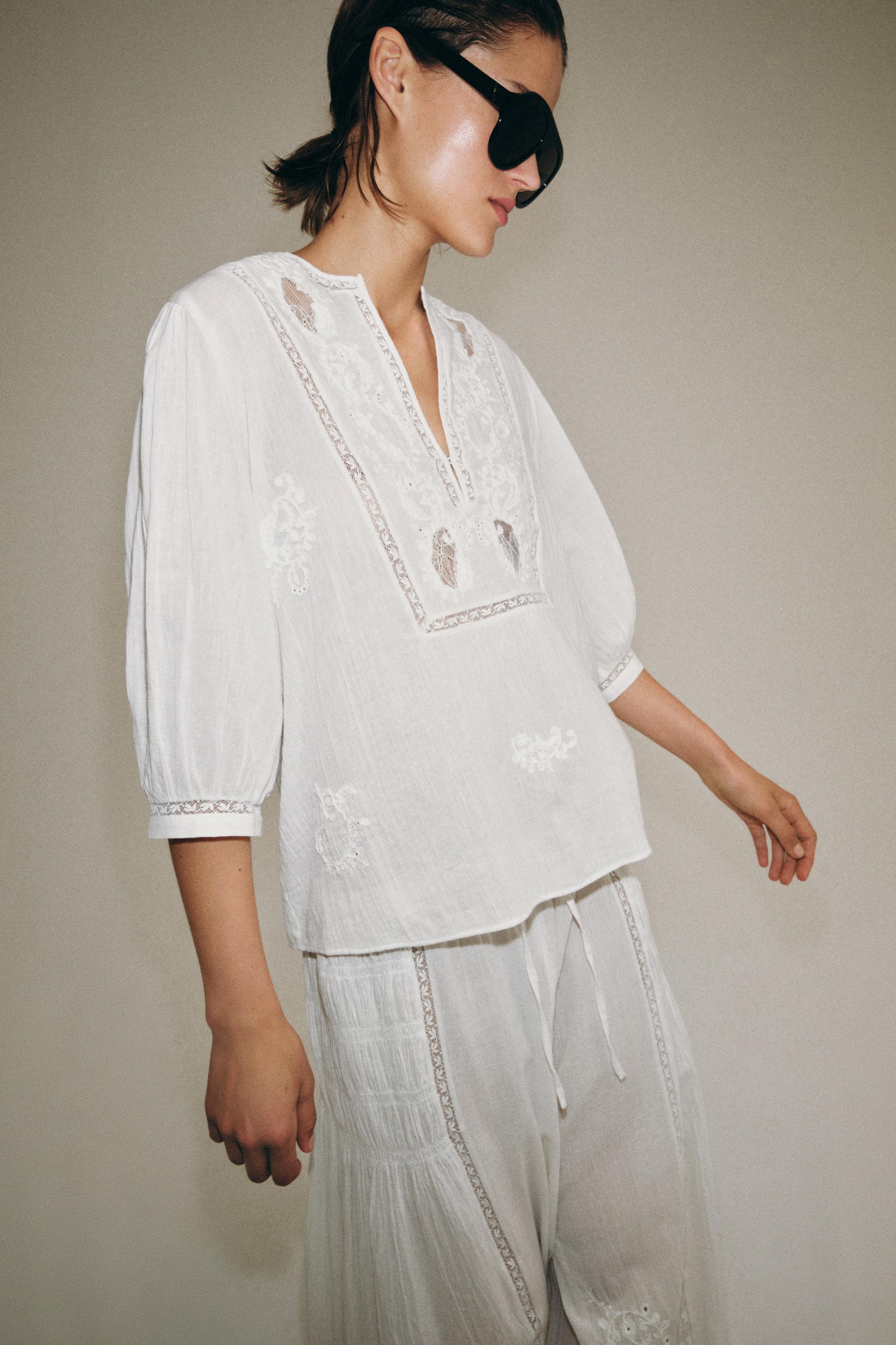 Женские рубашки Zara EMBROIDERED LACE SHIRT ZW COLLECTION — фото 4