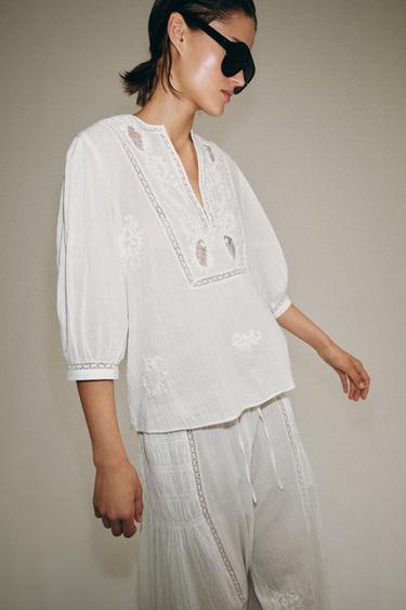 CHEMISE BRODERIES DENTELLE ZW COLLECTION - Blanc de Zara - Image 3