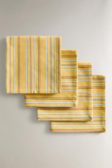 PACK OF COTTON NAPKINS WITH MULTICOLOURED STRIPES (PACK OF 4) - yellow by Zara
