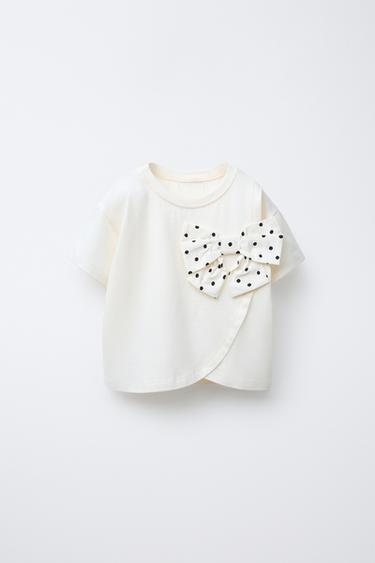 POLKA DOT COMBINATION BOW T-SHIRT - Ecru by Zara