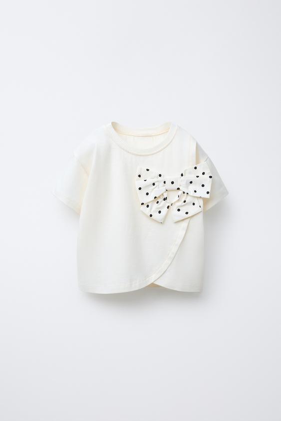 POLKA DOT COMBINATION BOW T-SHIRT