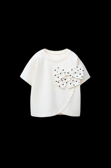 T-SHIRT MIT SCHLEIFE UND TUPFEN - Cremefarben von Zara