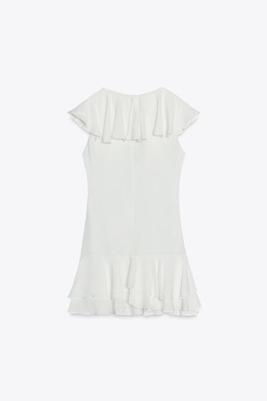 ROBE COURTE À VOLANTS ET NŒUD - Écru de Zara - Image 5