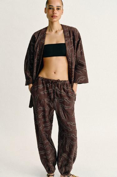 METALLIC THREAD SEQUIN SAROUEL TROUSERS - Brown by Zara - Image 3