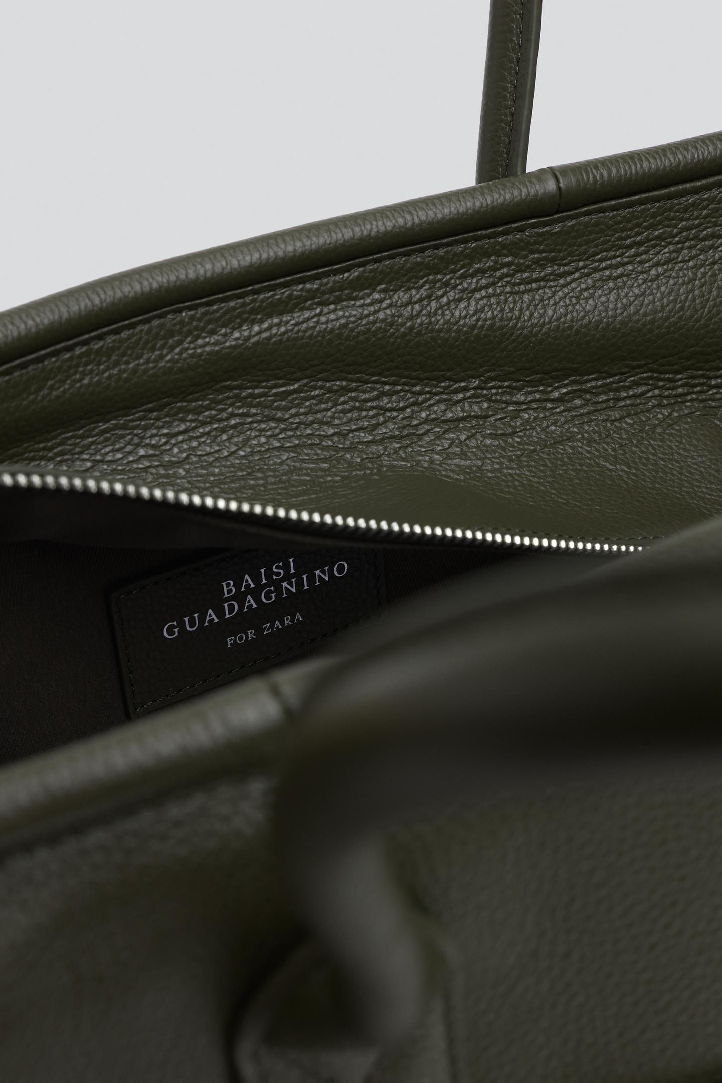 Мужская сумка Zara Leather Shopper, цвет: Зелёный — фото 6
