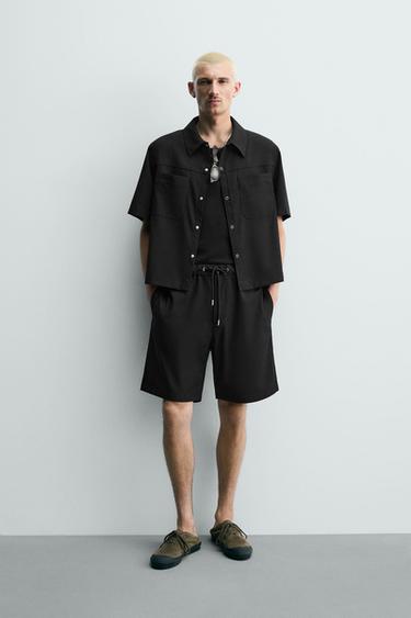 RELAXED FIT TECHNICAL BERMUDA SHORTS - Black by Zara