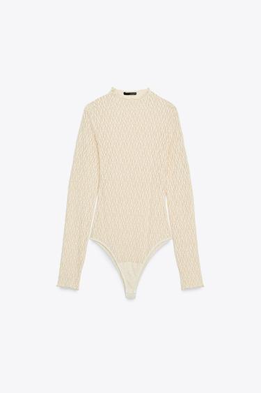 LACE BODYSUIT - Beige by Zara