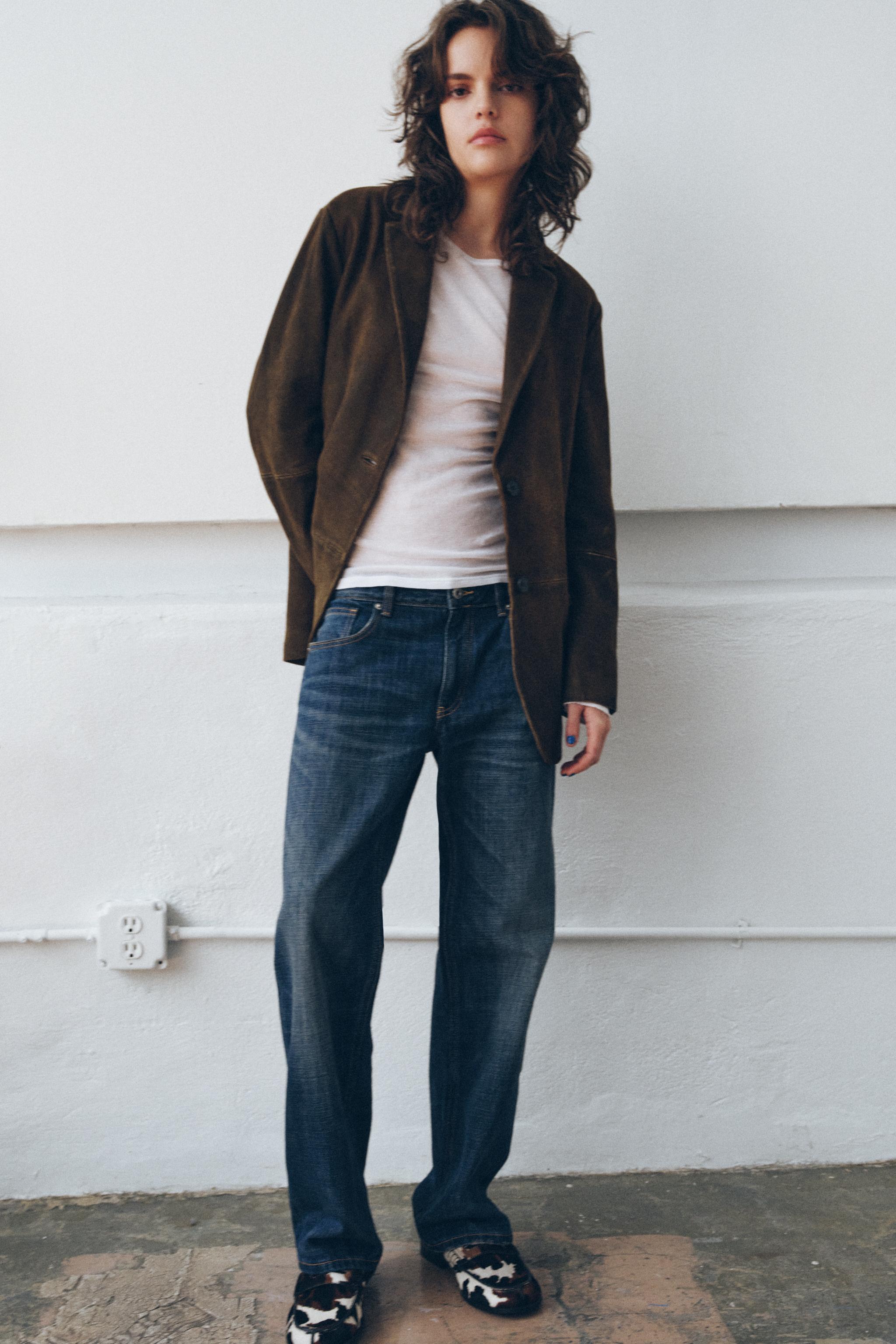 100% SUEDE LEATHER BLAZER ZW COLLECTION LIMITED EDITION - Brown