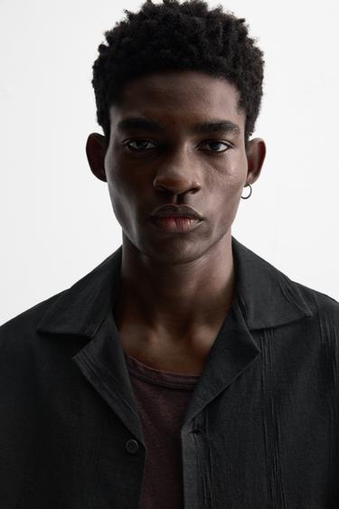 CHEMISE EN COTON ET LIN BRODÉE - Noir de Zara - Image 5