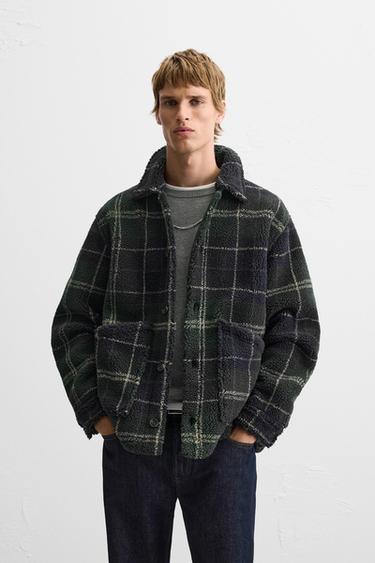 Zara JACQUARD FLEECE OVERSHIRT - Green