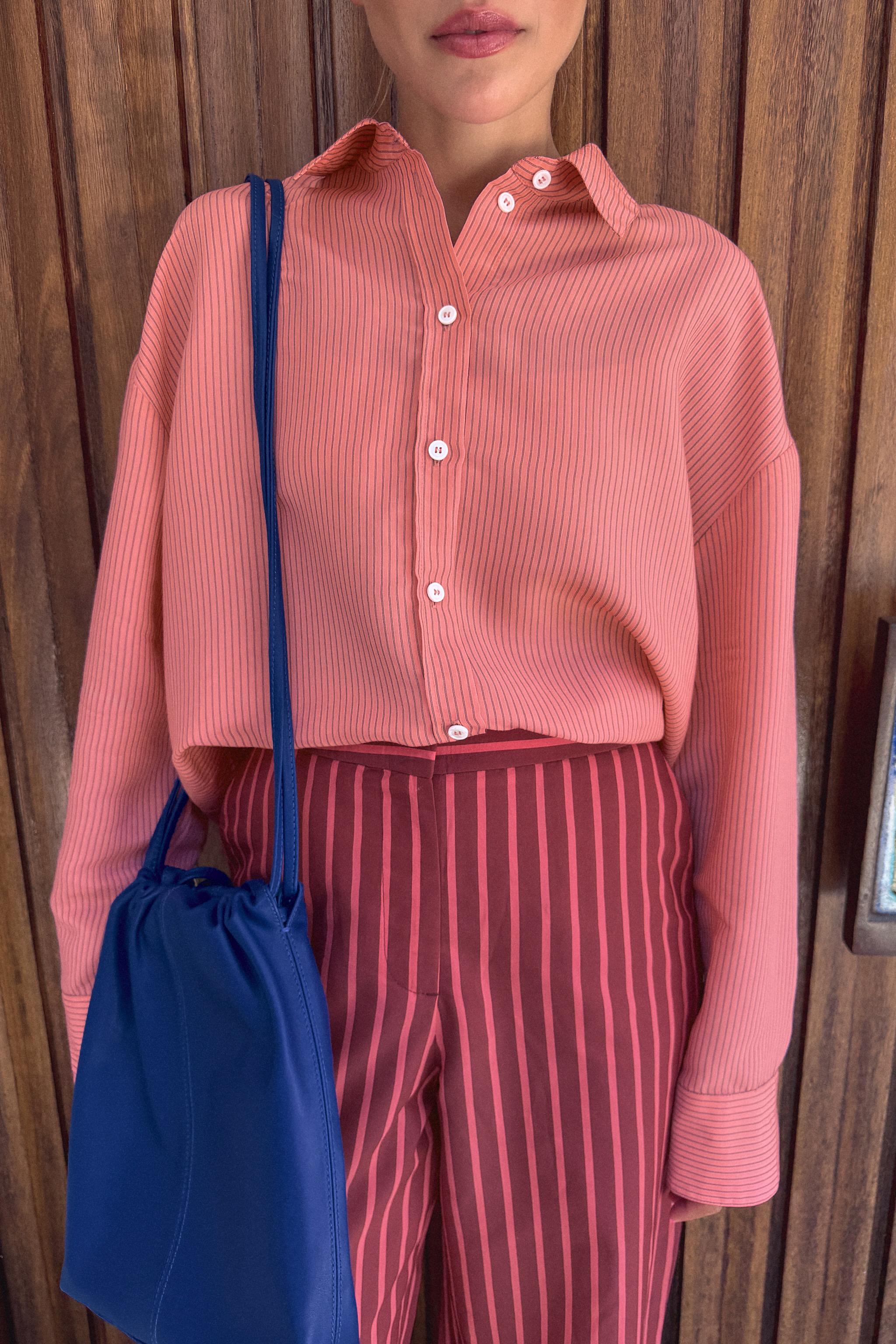 STRIPED FLOWY SHIRT — Pink