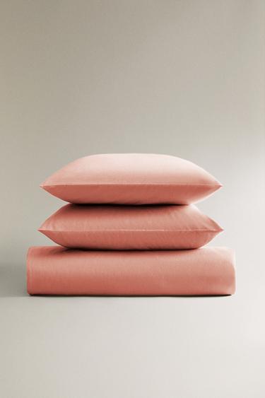 PERCALE DUVET COVER (200 THREAD COUNT) - Coral by Zara - Image 0