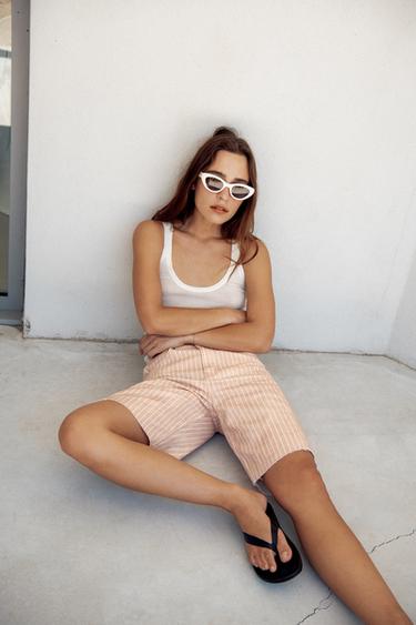 ZW COLLECTION RELAXED FIT MID-WAIST DENIM BERMUDA SHORTS - Pink by Zara