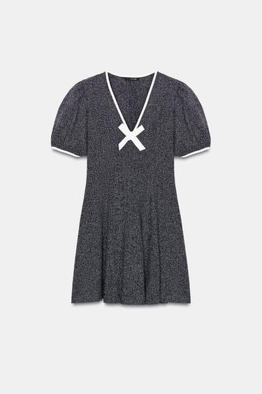 Zara MINI BOW DRESS - Navy / White
