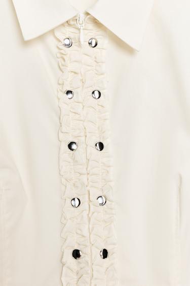 POPLIN SHIRT WITH STUDDED RUFFLES - Ecru by Zara - Image 5