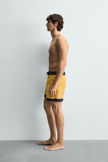CONTRAST LONG SWIMMING TRUNKS - Light yellow by Zara - Image 3
