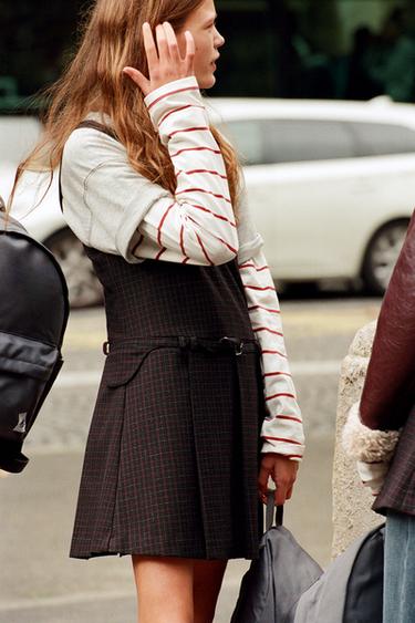 Zara PLAID PINAFORE DRESS - Black