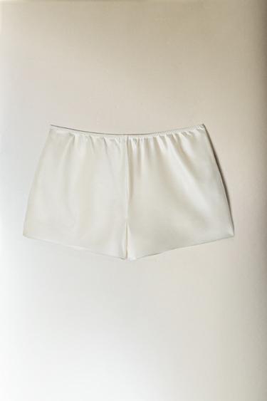 Zara BEIGE SILK SHORTS - Ecru