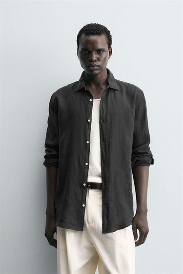 CAMISA REGULAR FIT LINO - Negro de Zara