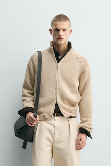 Zara WASHED TEXTURED KNIT JACKET - Ecru