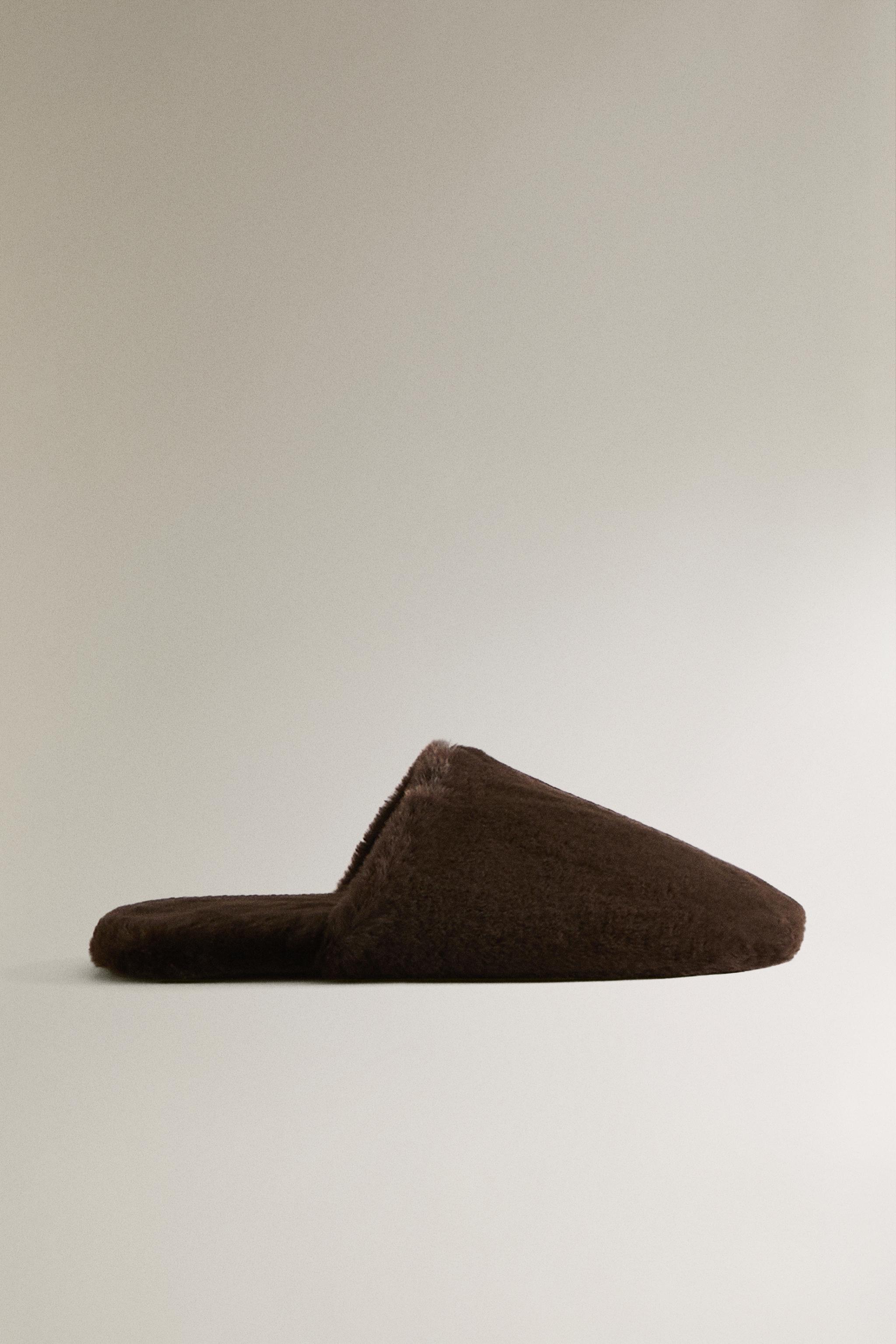 ZARA フェイクファー フリンジ付きストール ブラウン 新品未使用 フェイクファー ミュールスリッパ - ブラウン | ZARA Japan / 日本