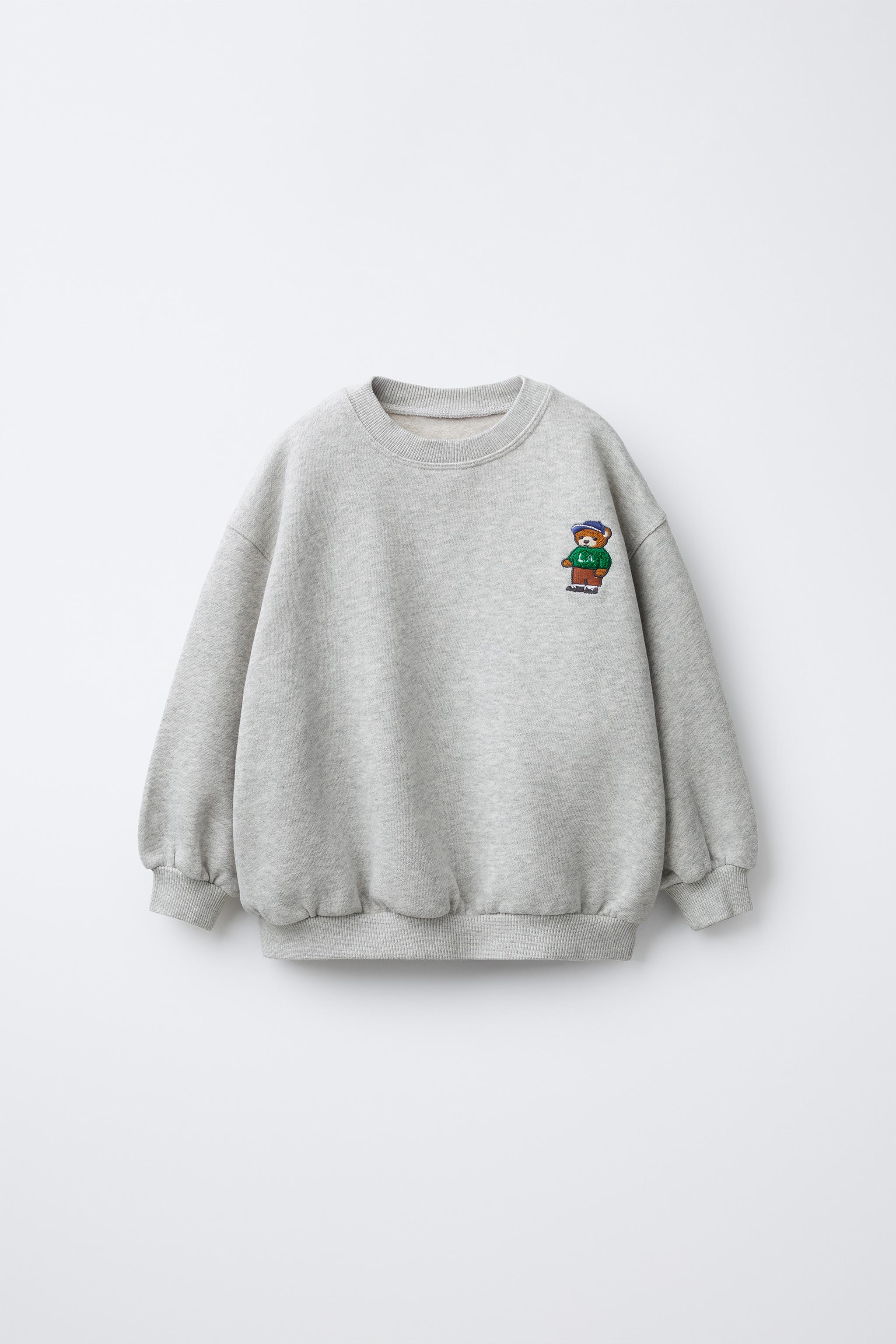 クマ刺繍スウェットシャツ - グレーマール | ZARA Japan / 日本