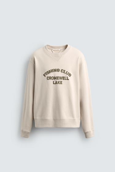 SUDADERA TEXTO BORDADO - Crudo de Zara - Imagen 0