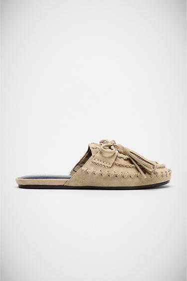 TASSELLED SPLIT SUEDE SLINGBACK SHOES - Sand Brown by Zara