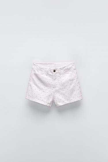 Zara SWISS EMBROIDERY DENIM SHORTS - White - Image 0