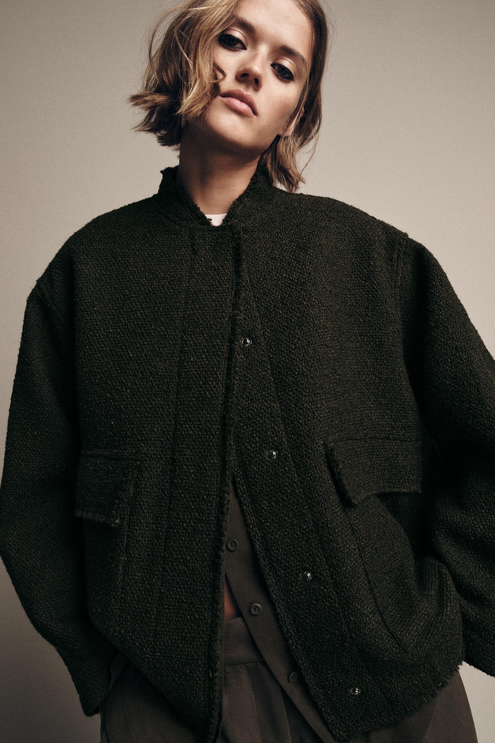 ZW COLLECTION WOOL BLEND TEXTURED JACKET - Khaki | ZARA Canada