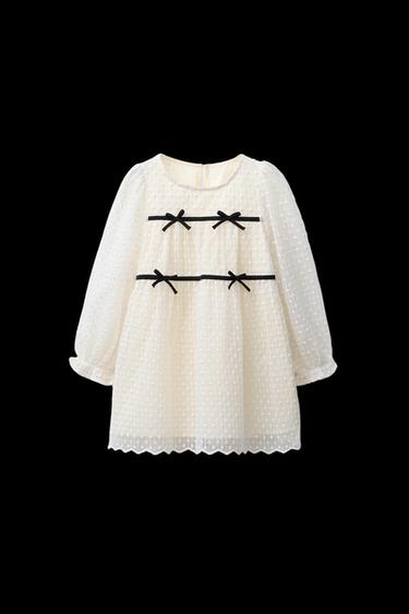 EMBROIDERED TULLE DRESS WITH BOWS - Ecru by Zara - Image 0