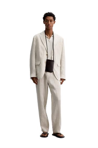 Zara 100% LINEN SUIT BLAZER - Sand