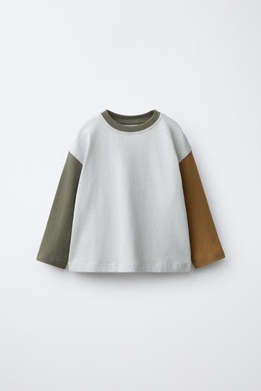 HEAVY SOFT COLOUR BLOCK T-SHIRT - Stone by Zara