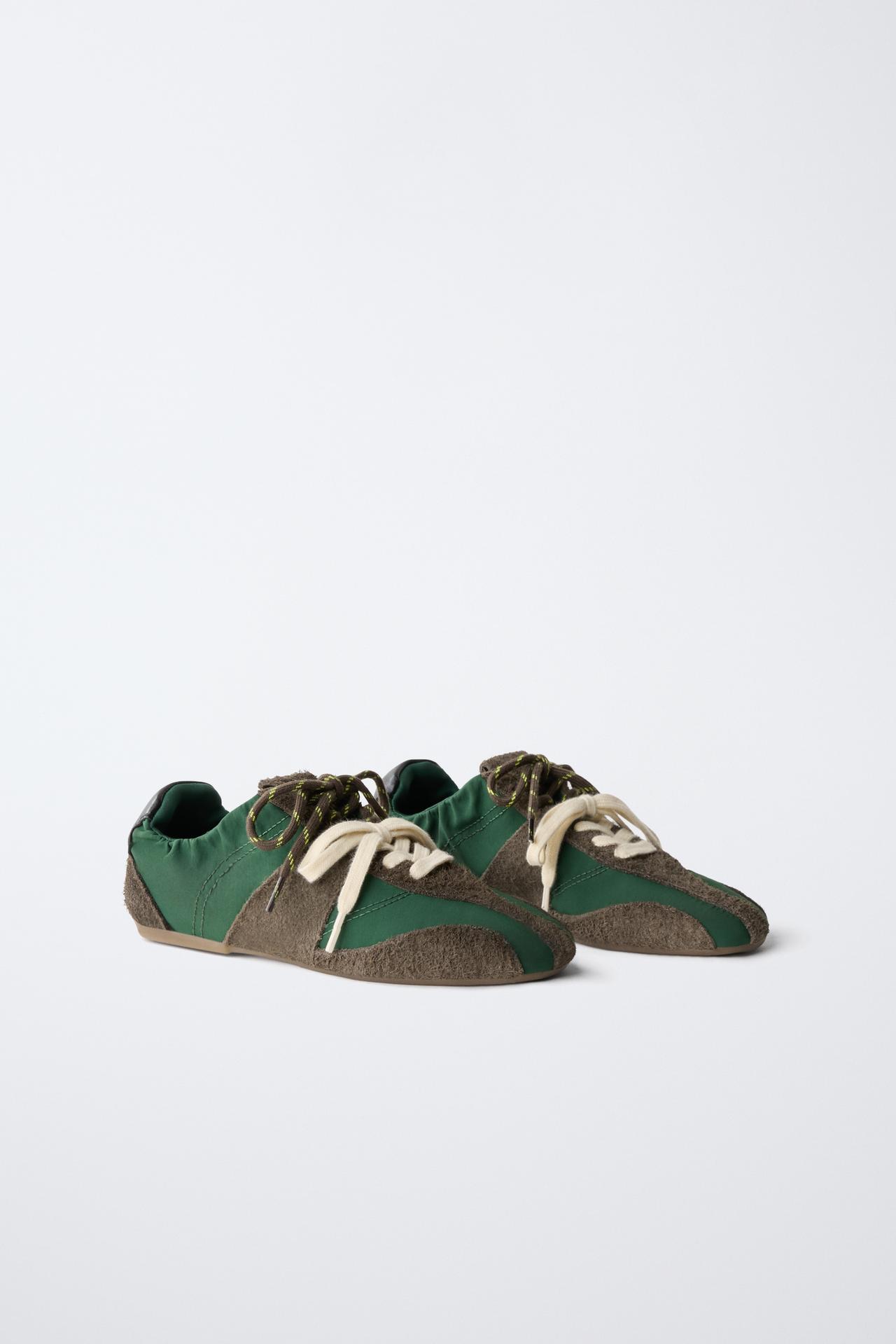 COMBINATION LEATHER SNEAKERS — Green