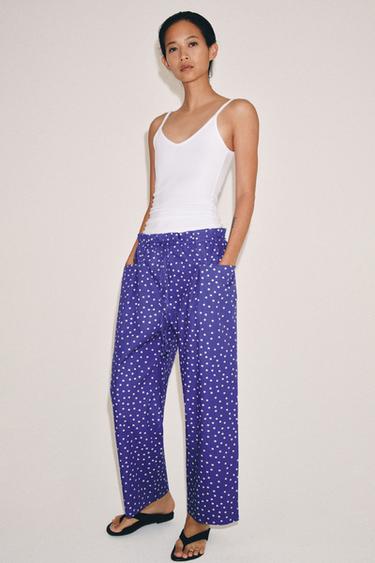 Zara ZW COLLECTION POLKA DOT PRINT PANTS - Purple - Image 0
