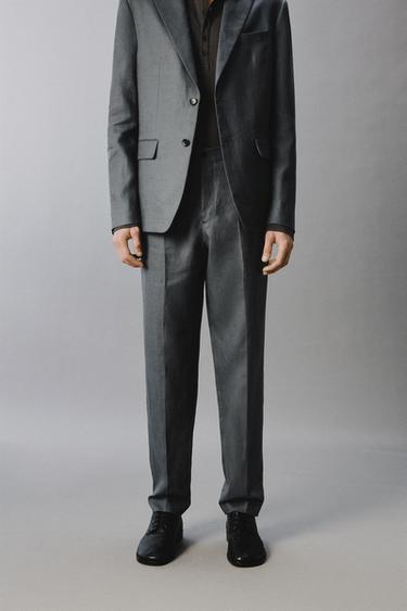 100% LINEN SUIT TROUSERS - Blue / Grey by Zara