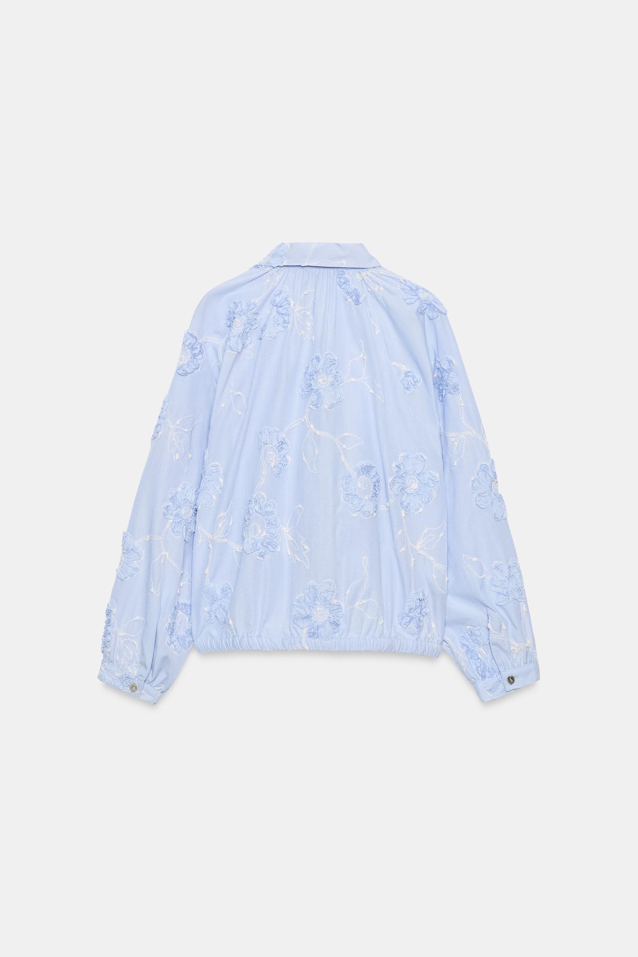 Женские рубашки Zara FLORAL TEXTURED EMBROIDERED SHIRT — фото 4