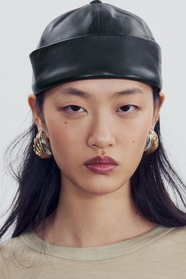 100% LEATHER HAT WITH TURNED-UP HEM — Black 1