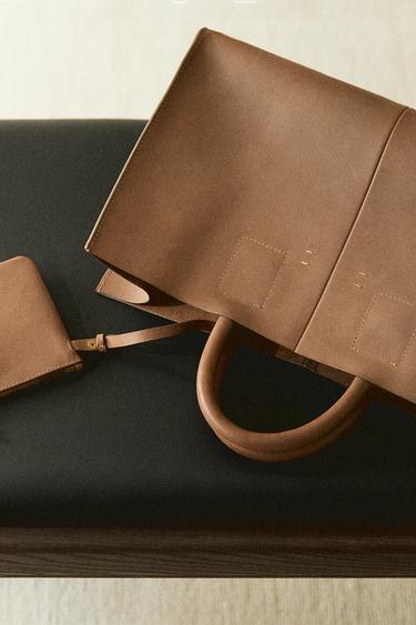 LEATHER MINI TOTE BAG - Brown by Zara - Image 0